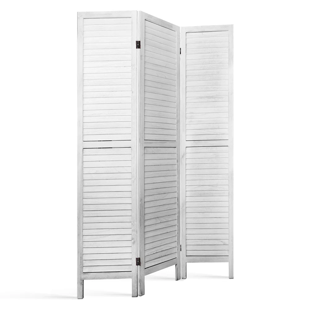 Artiss 3 Panel Room Divider Screen 120x170cm Louver White - Image 3
