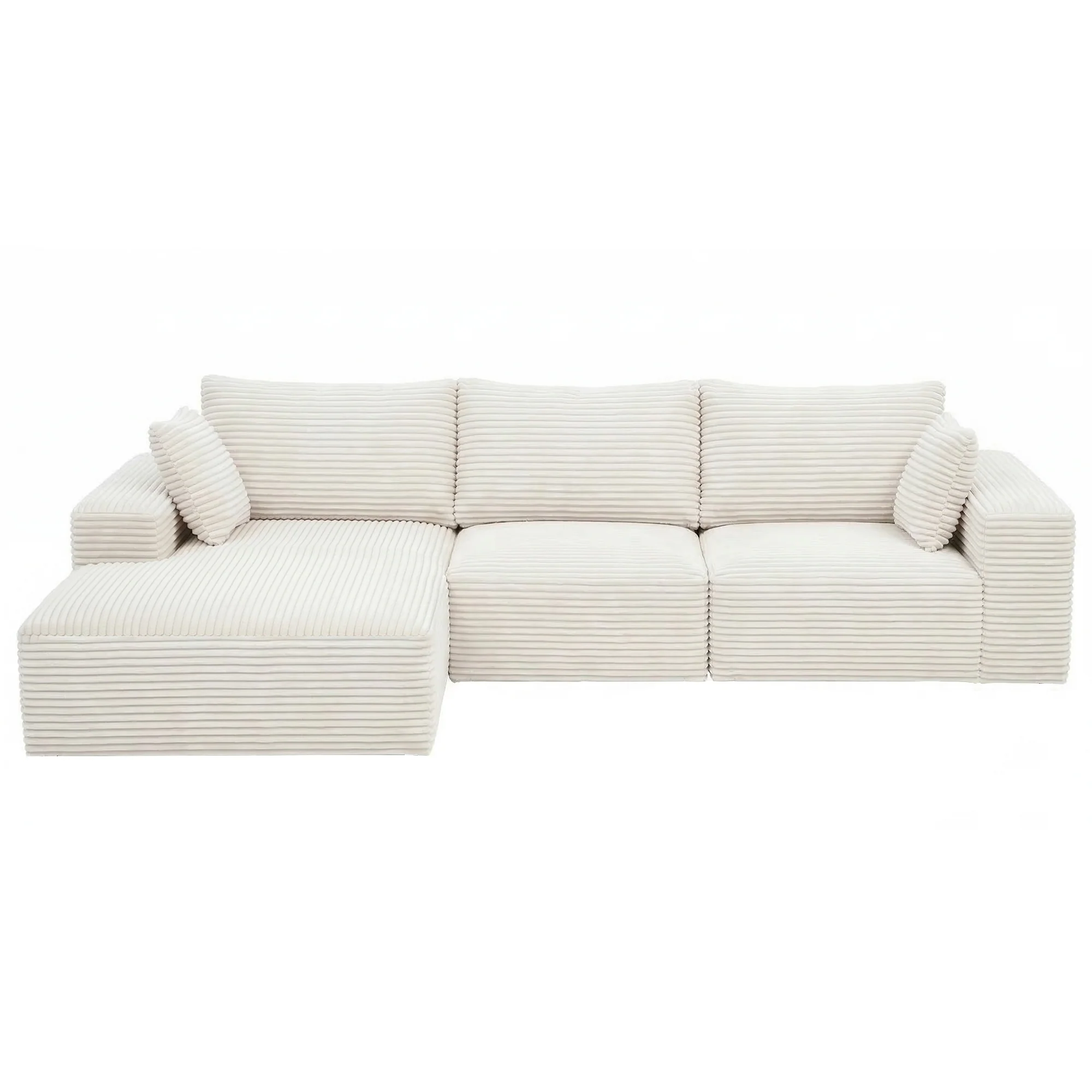 Artiss 3 Seater Modular Sofa Bed Sectional Boneless Couches for Living Room Corduroy Compressed Sofa White - Image 4