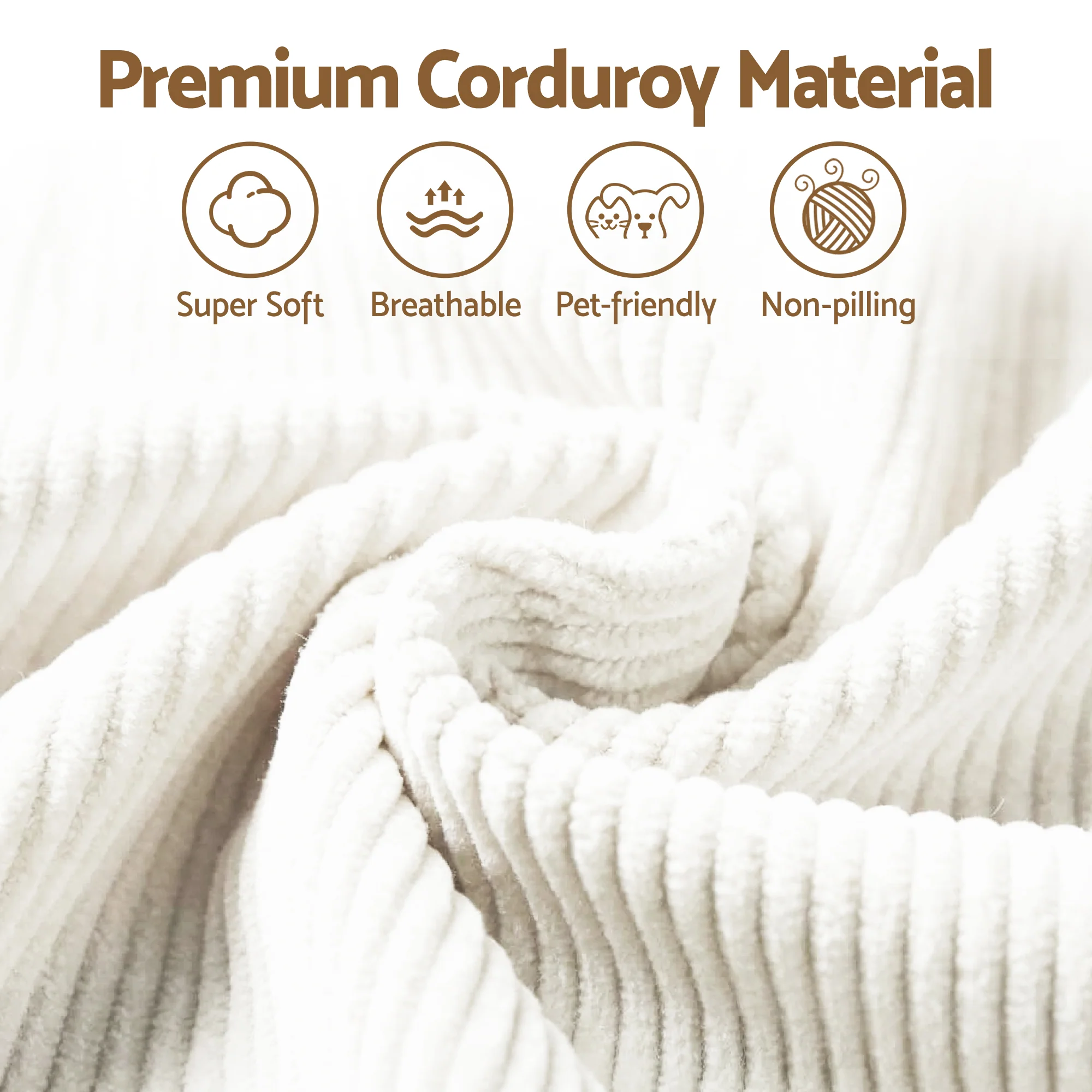 Artiss 3 Seater Modular Sofa Bed Sectional Boneless Couches for Living Room Corduroy Compressed Sofa White - Image 6