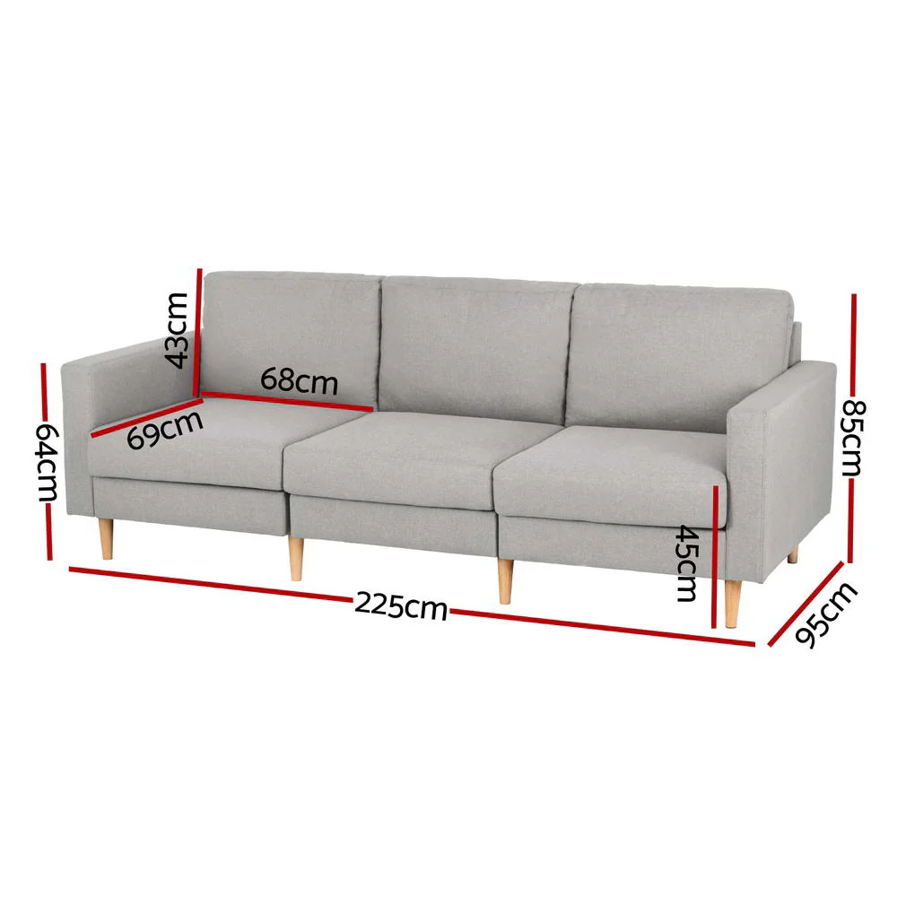 Artiss 3 Seater Sofa 225cm Linen Fabric Grey - Image 3