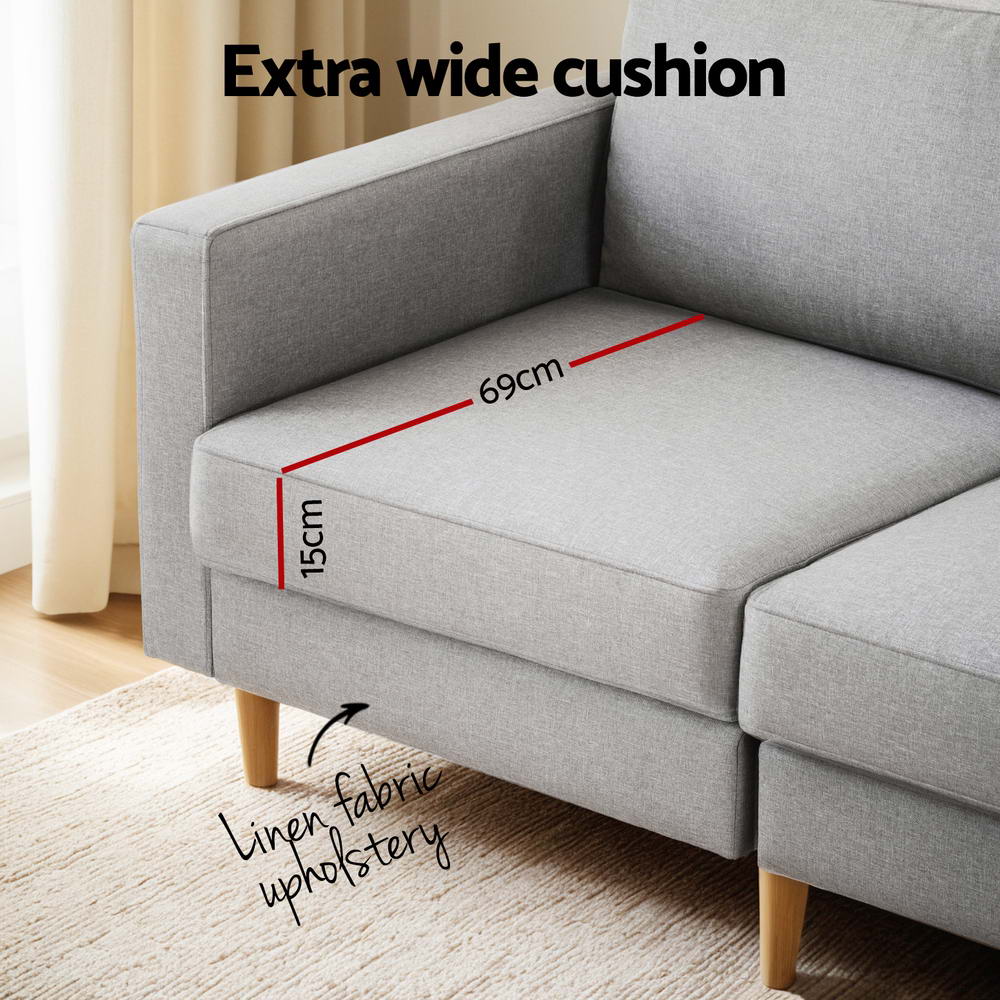 Artiss 3 Seater Sofa 225cm Linen Fabric Grey - Image 6
