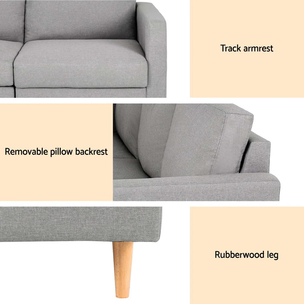 Artiss 3 Seater Sofa 225cm Linen Fabric Grey - Image 7