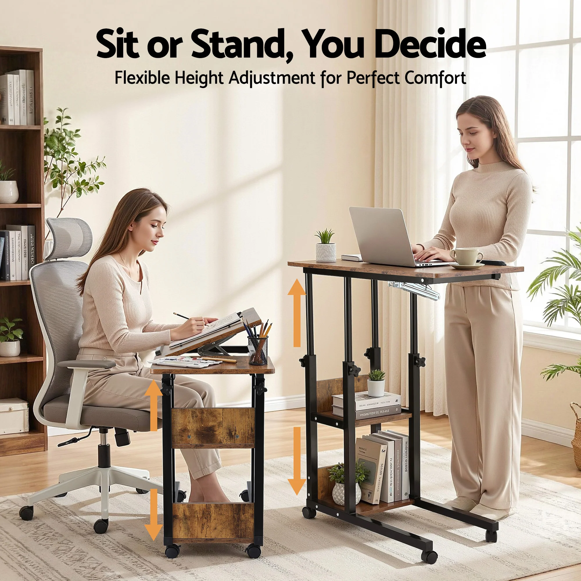 Artiss 3 Tier Adjustable Laptop Desk Tiltable Mobile Side Table Wheels - Image 6