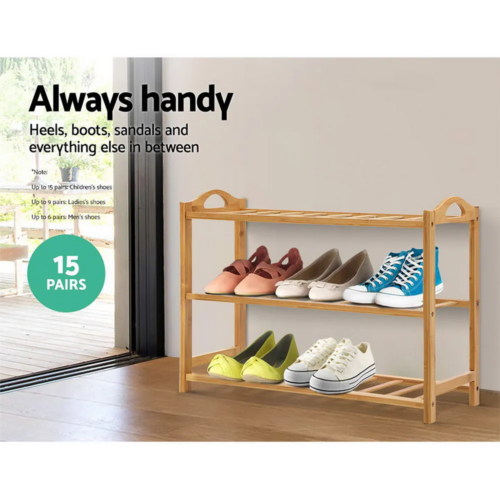 Artiss Shoe Rack Bamboo Shoe Storage 3-tier 9 Pairs - Image 5