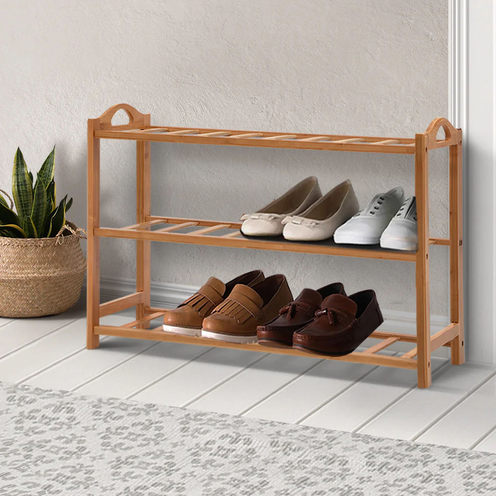 Artiss Shoe Rack Bamboo Shoe Storage 3-tier 9 Pairs - Image 8