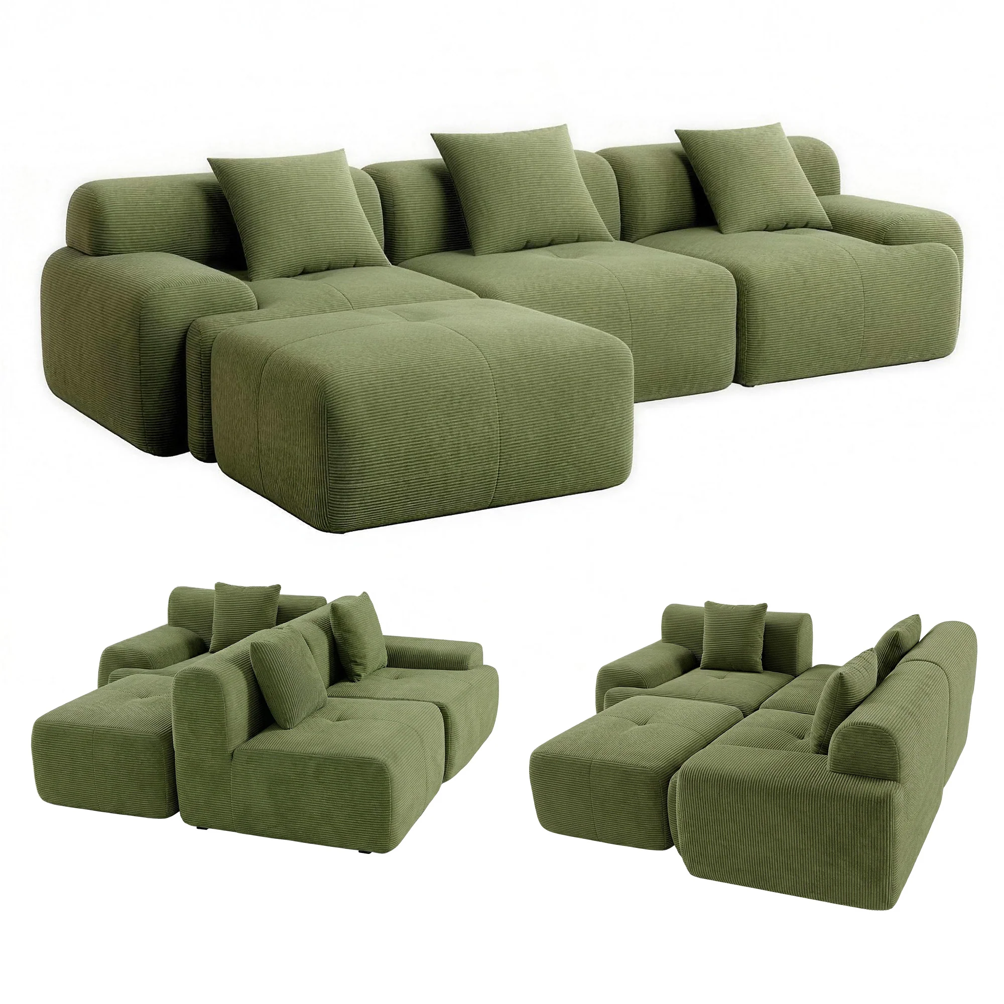Artiss 300cm Modular Sofa Bed Comfort L-Shaped Sectional Boneless Couch Green - Image 2