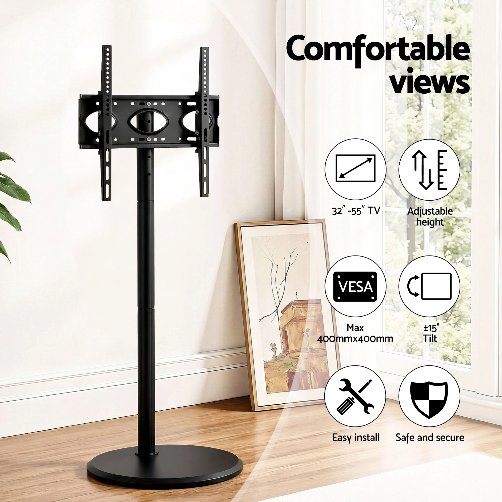 Artiss 32-55 Inch Mobile TV Stand with Wheels Height & Tilt Adjustable Floor Mount - Image 5