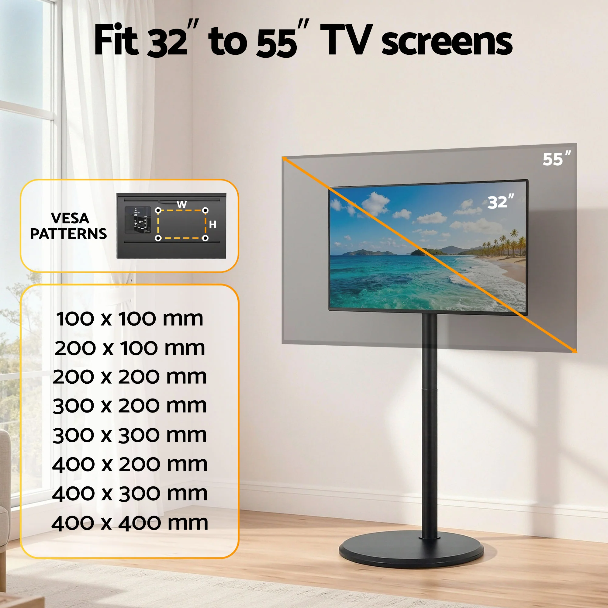 Artiss 32-55 Inch Mobile TV Stand with Wheels Height & Tilt Adjustable Floor Mount - Image 6