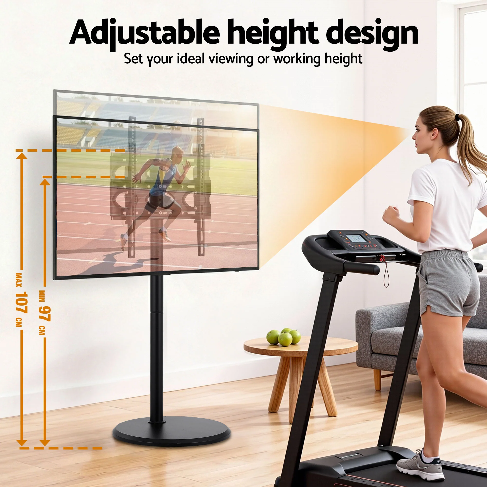 Artiss 32-55 Inch Mobile TV Stand with Wheels Height & Tilt Adjustable Floor Mount - Image 7
