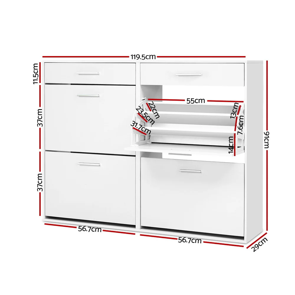 Artiss Shoe Rack Cabinet 36 Pairs Adjustable Shelves White Sara - Image 3