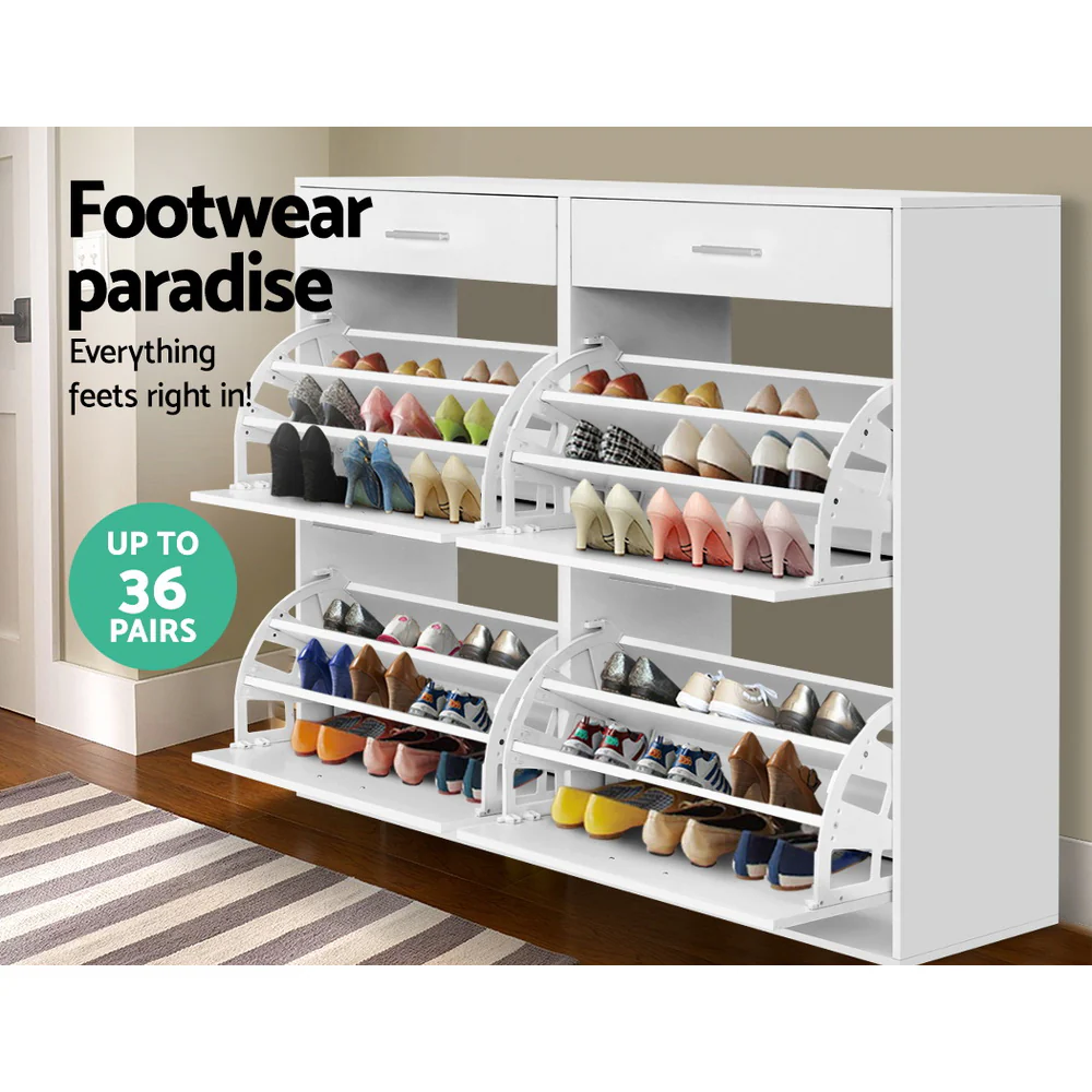 Artiss Shoe Rack Cabinet 36 Pairs Adjustable Shelves White Sara - Image 5
