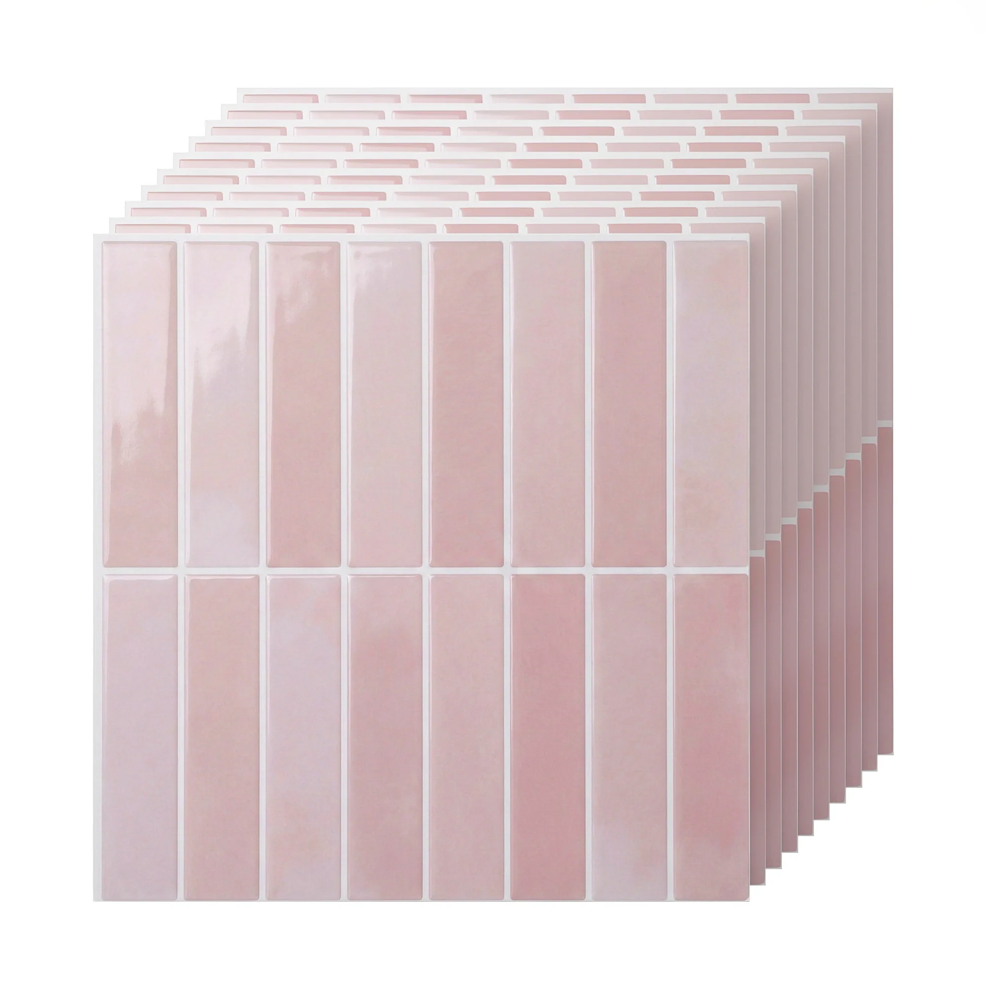 Artiss 3D Peel and Stick Wall Tiles Self Adhesive LinearGrid Backsplash 10 Sheets, Pink - Image 2