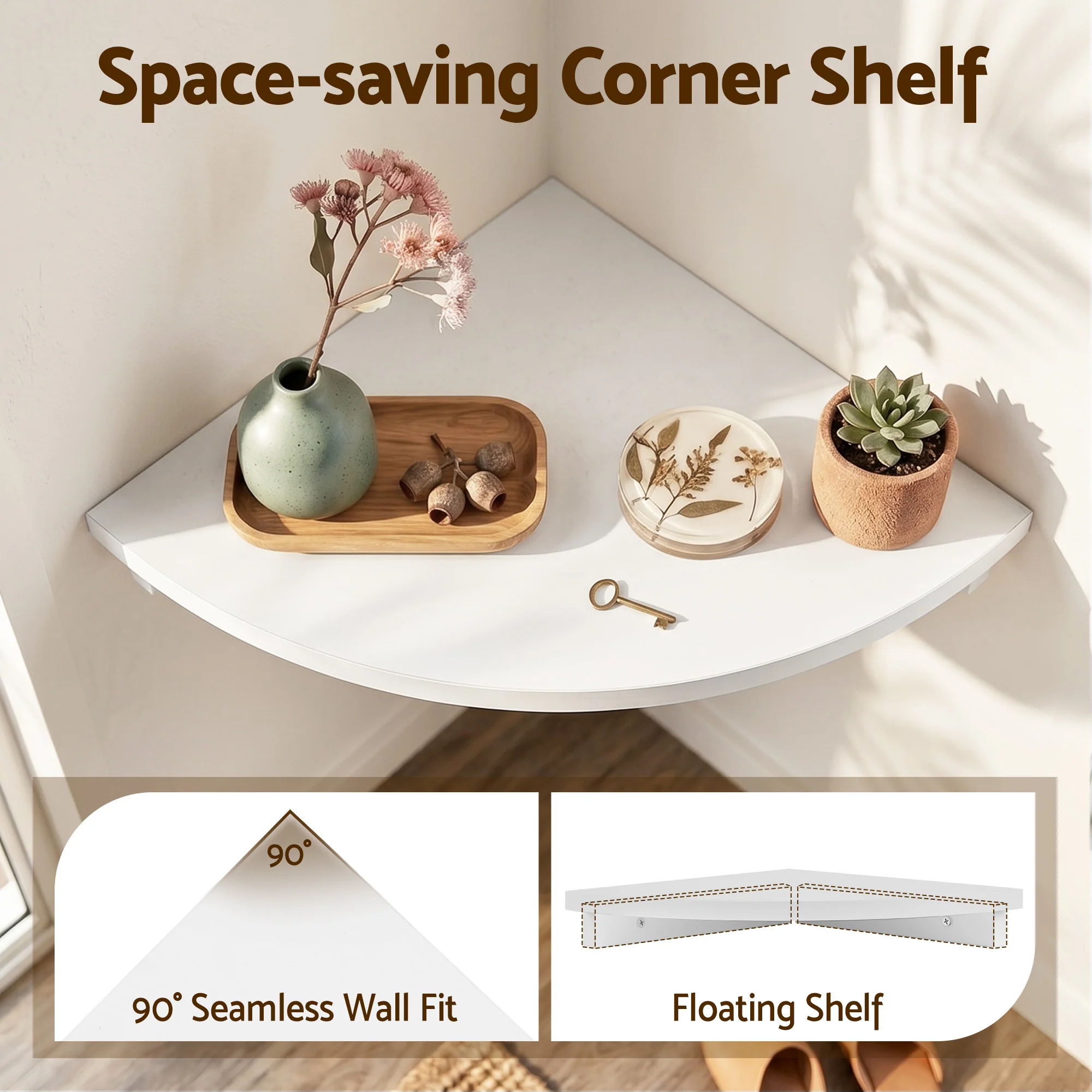 Artiss 3pc Corner Floating Wall Shelf Wall Mounted Display Rack Round Edge White - Image 7