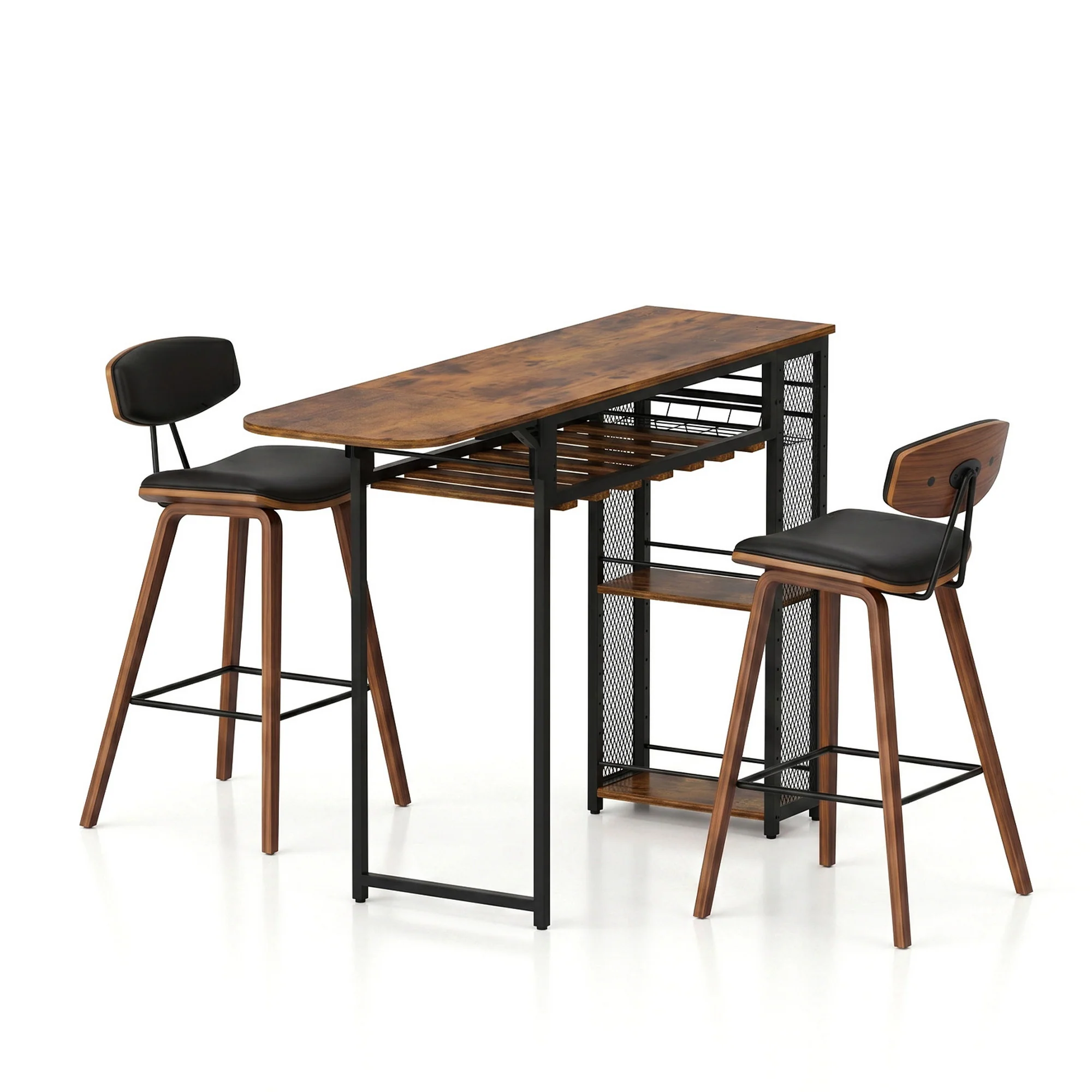 Artiss 3PCS Bar Table and Stools Set Dining Table Solid Wood Kitchen Chairs Cafe Pub - Image 2