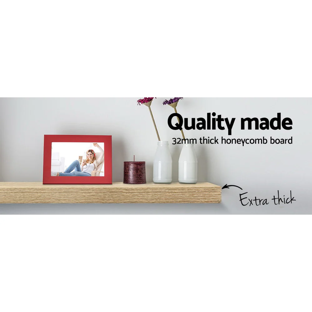 Artiss Floating Wall Shelf Set of 3 Oak - Image 4