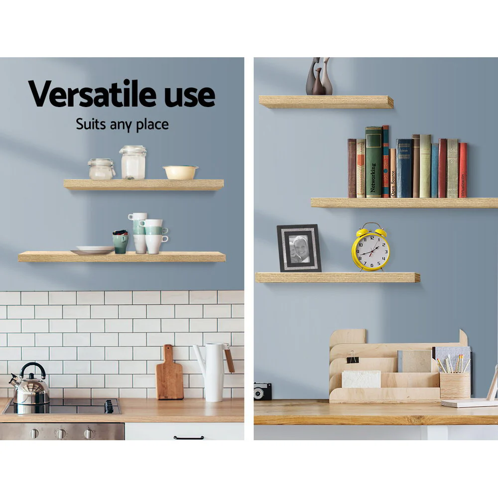 Artiss Floating Wall Shelf Set of 3 Oak - Image 5