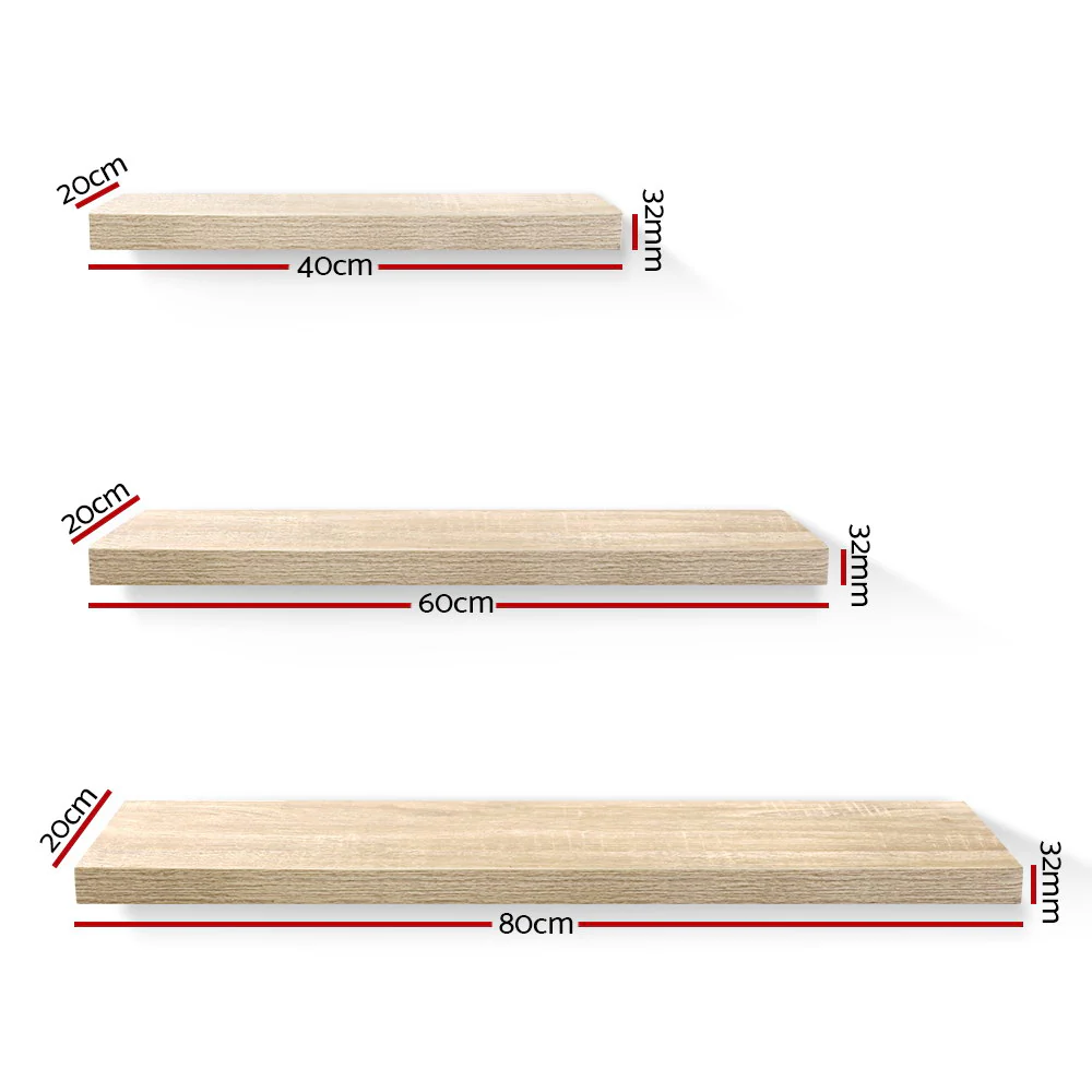 Artiss Floating Wall Shelf Set of 3 Oak - Image 7
