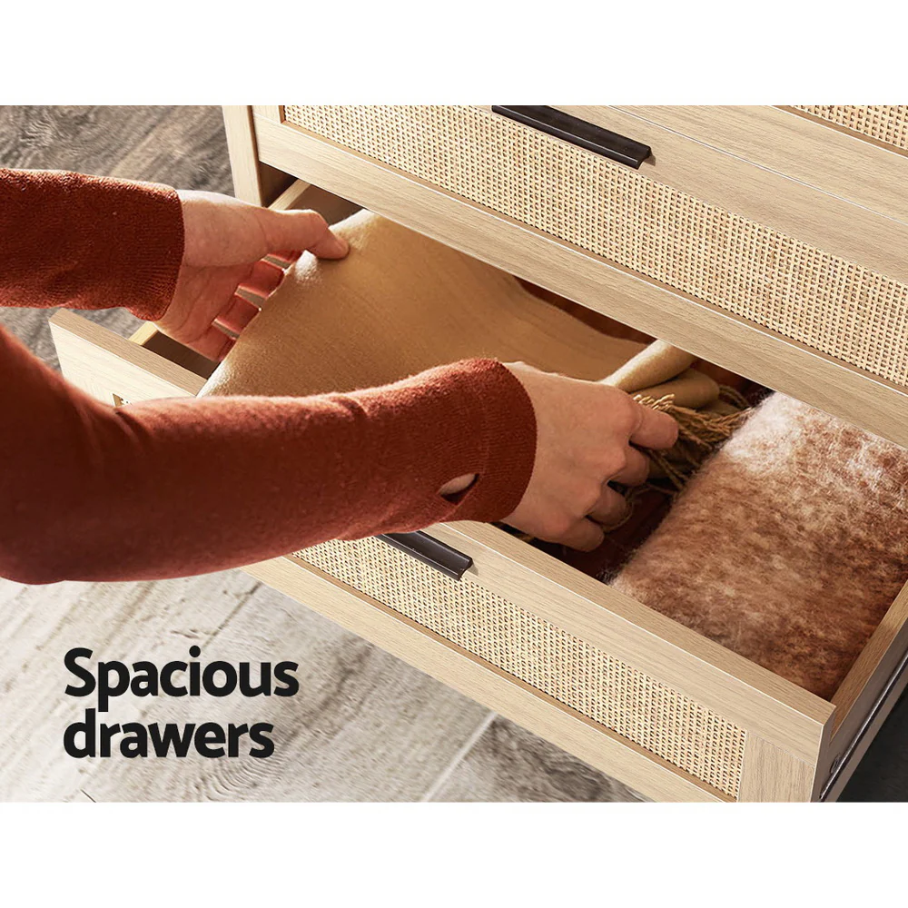 Artiss 4 Chest of Drawers Rattan Tallboy Pine - BRIONY - Image 7