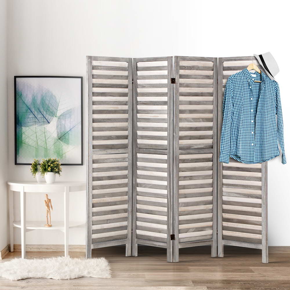 Artiss 4 Panel Room Divider Screen 163x170cm Louver Grey - Image 2