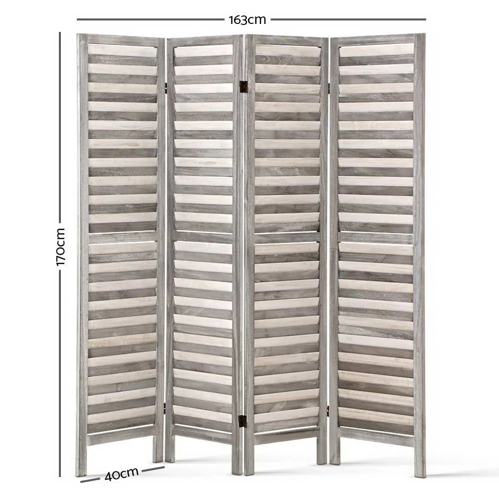 Artiss 4 Panel Room Divider Screen 163x170cm Louver Grey - Image 3
