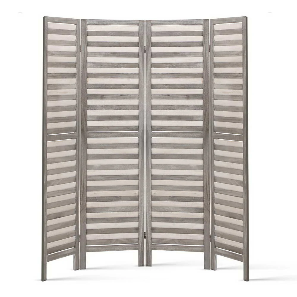 Artiss 4 Panel Room Divider Screen 163x170cm Louver Grey - Image 4