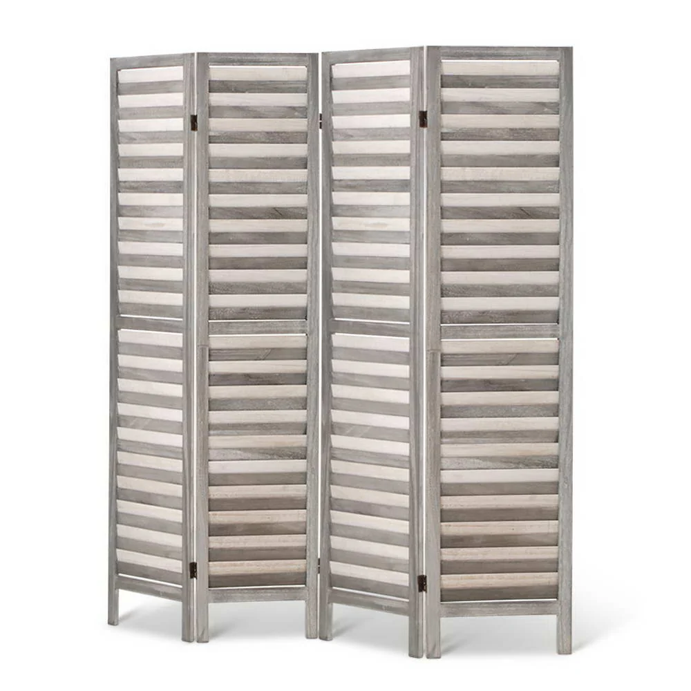 Artiss 4 Panel Room Divider Screen 163x170cm Louver Grey - Image 5
