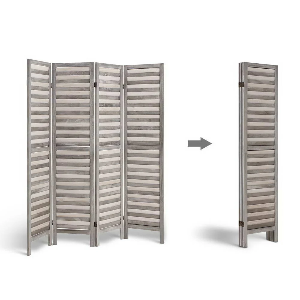 Artiss 4 Panel Room Divider Screen 163x170cm Louver Grey - Image 6