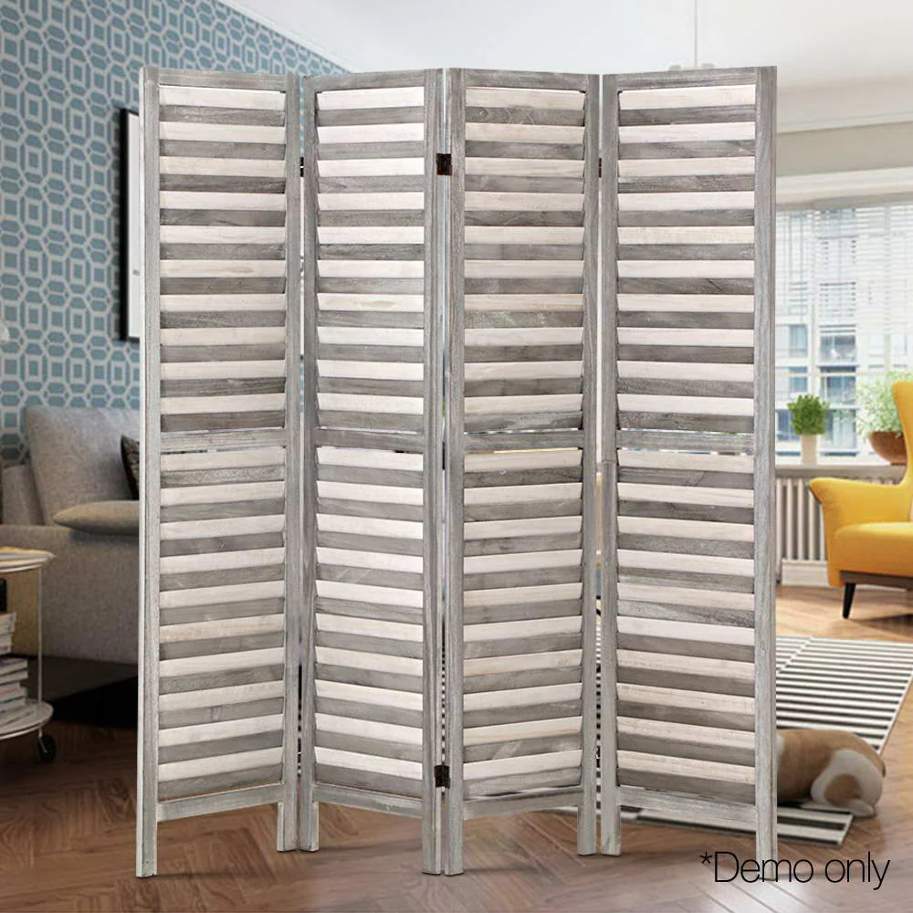 Artiss 4 Panel Room Divider Screen 163x170cm Louver Grey - Image 7