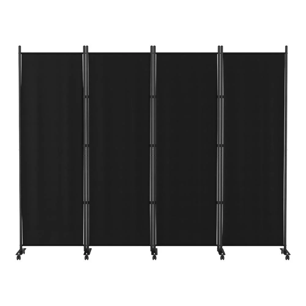 Artiss 4 Panel Room Divider Screen 217cm Wheel Fabric Black - Image 4