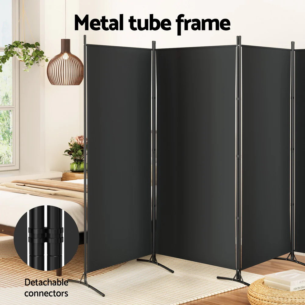 Artiss 4 Panel Room Divider Screen 345x180cm Fabric Black - Image 4