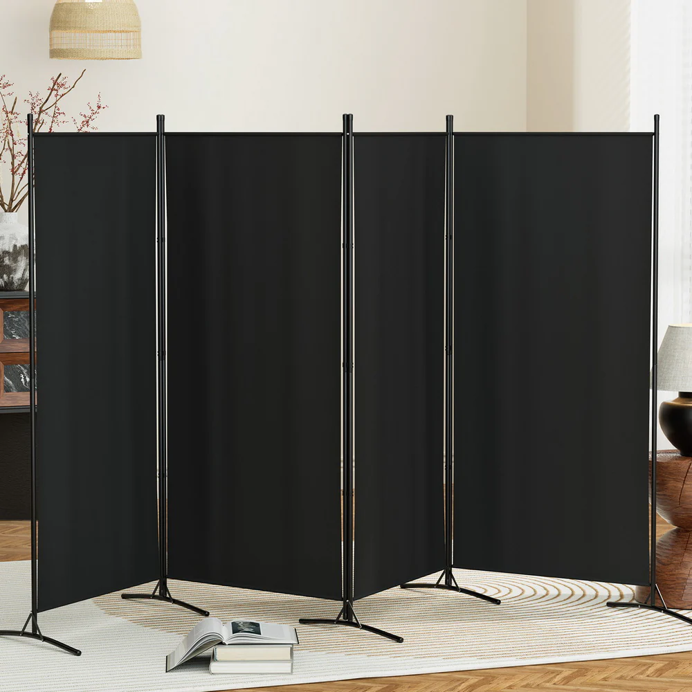 Artiss 4 Panel Room Divider Screen 345x180cm Fabric Black - Image 7