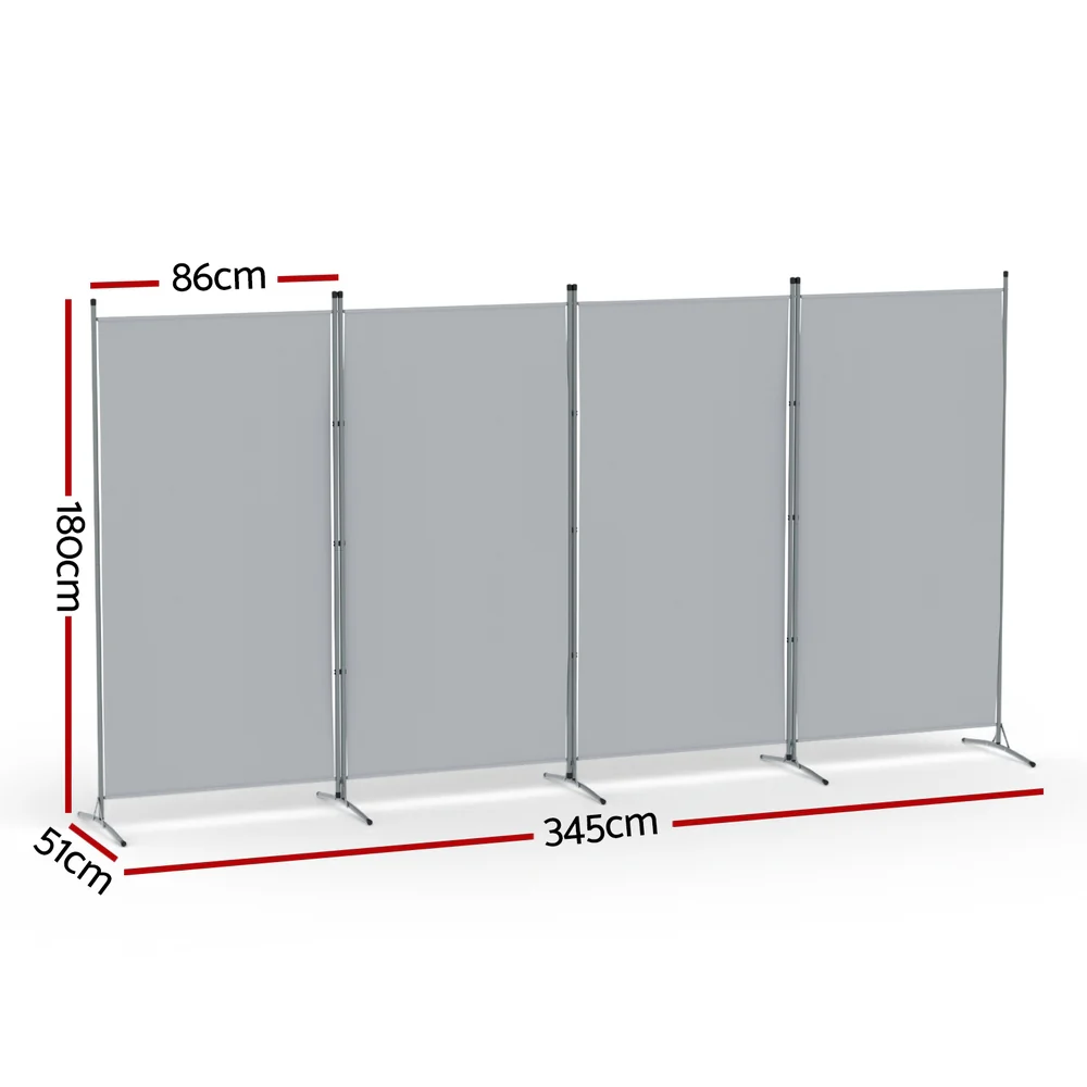 Artiss 4 Panel Room Divider Screen 345x180cm Fabric Grey - Image 2