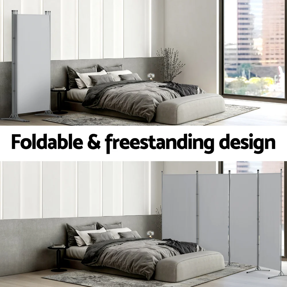 Artiss 4 Panel Room Divider Screen 345x180cm Fabric Grey - Image 6