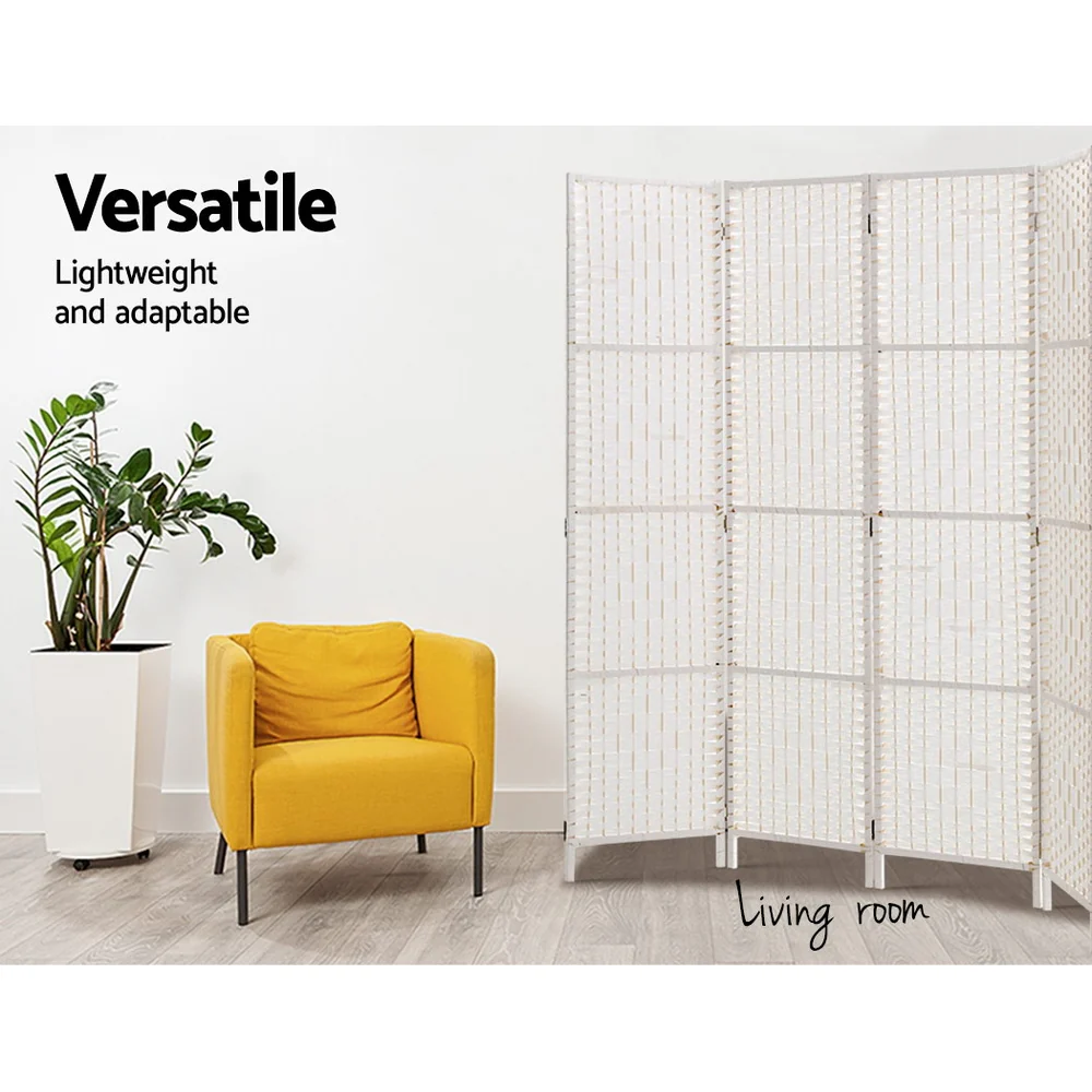 Artiss 4 Panel Room Divider Screen 163x170cm Woven White - Image 4