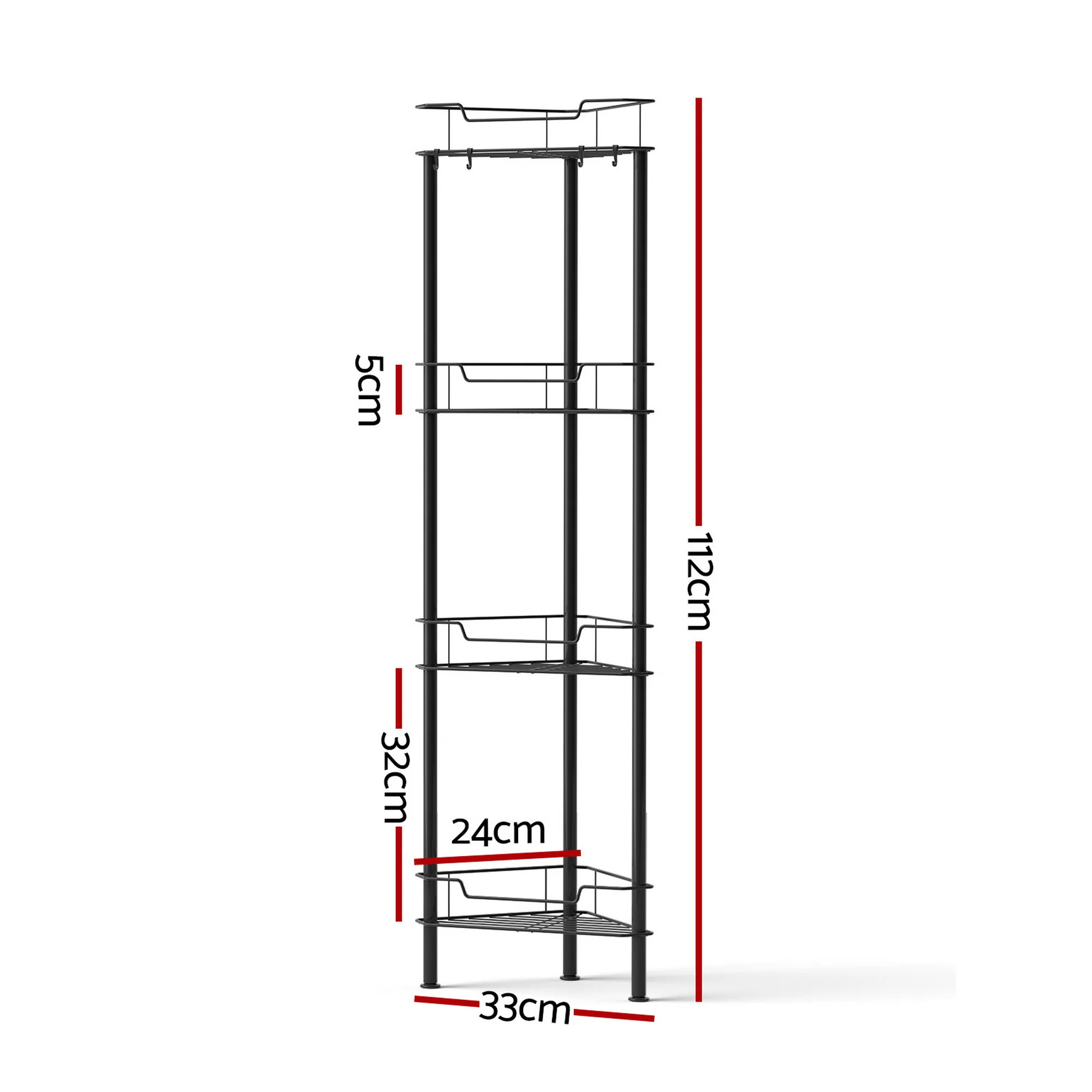 Artiss 4 Tier Floor Standing Corner Shower Caddy Bathroom Organizer Black - Image 2