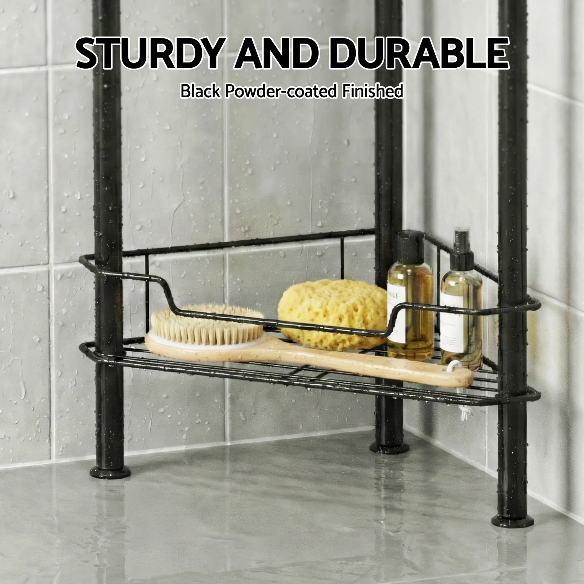 Artiss 4 Tier Floor Standing Corner Shower Caddy Bathroom Organizer Black - Image 6