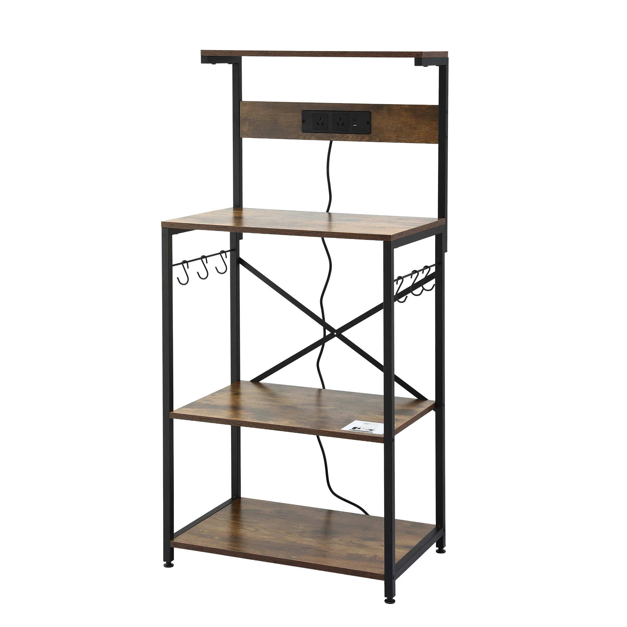 Artiss 4-Tier Kitchen Rack with 2 Power Outlets 6 Hooks Microwave Storage Shelf - Image 2