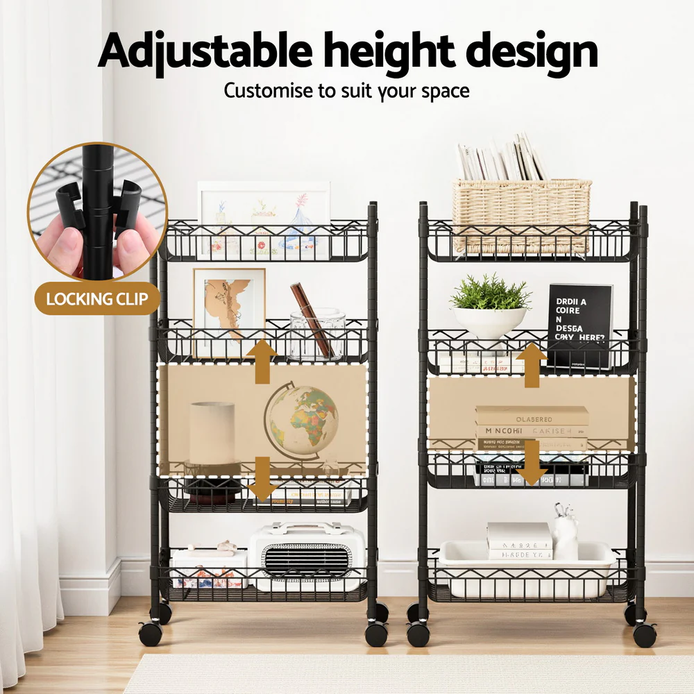 Artiss 4-Tier Shelving Unit Adjustable Garage Storage Kitchen Rack With Wheels - Image 6