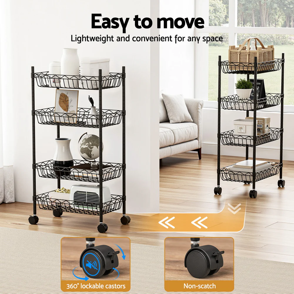 Artiss 4-Tier Shelving Unit Adjustable Garage Storage Kitchen Rack With Wheels - Image 8
