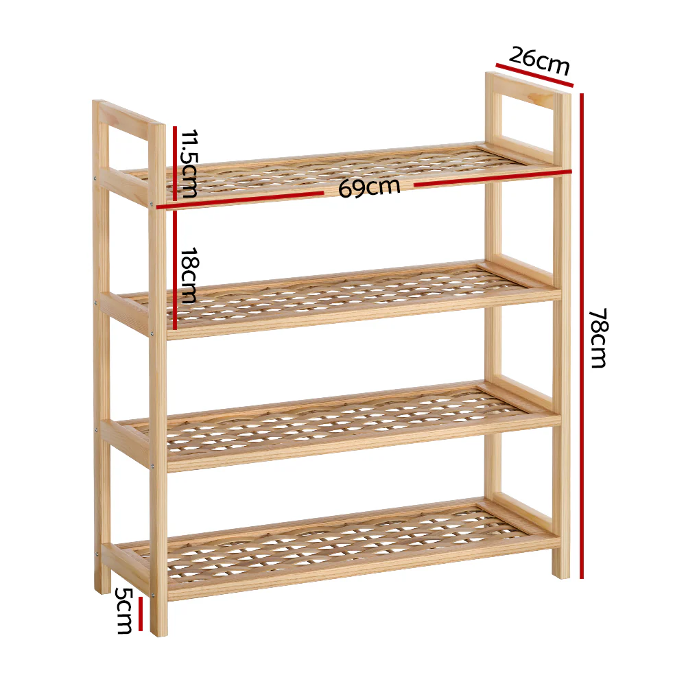 Artiss 4-tier Shoe Rack 12 Pairs Shoe Storage Weaved Shelves - Image 2