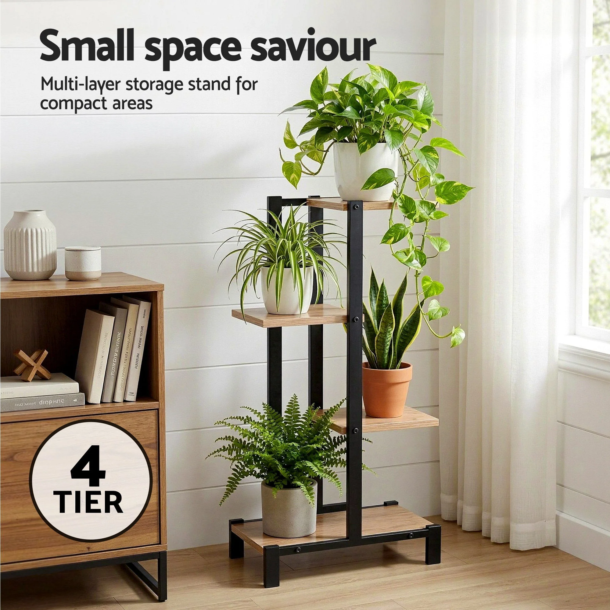 Artiss 4 Tiers Plant Stand Metal Flower Pots Shelf Indoor Outdoor Garden Home - Image 4