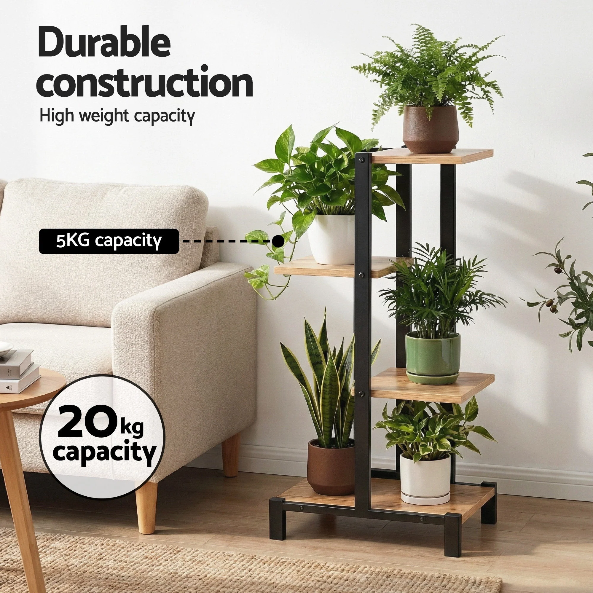 Artiss 4 Tiers Plant Stand Metal Flower Pots Shelf Indoor Outdoor Garden Home - Image 5