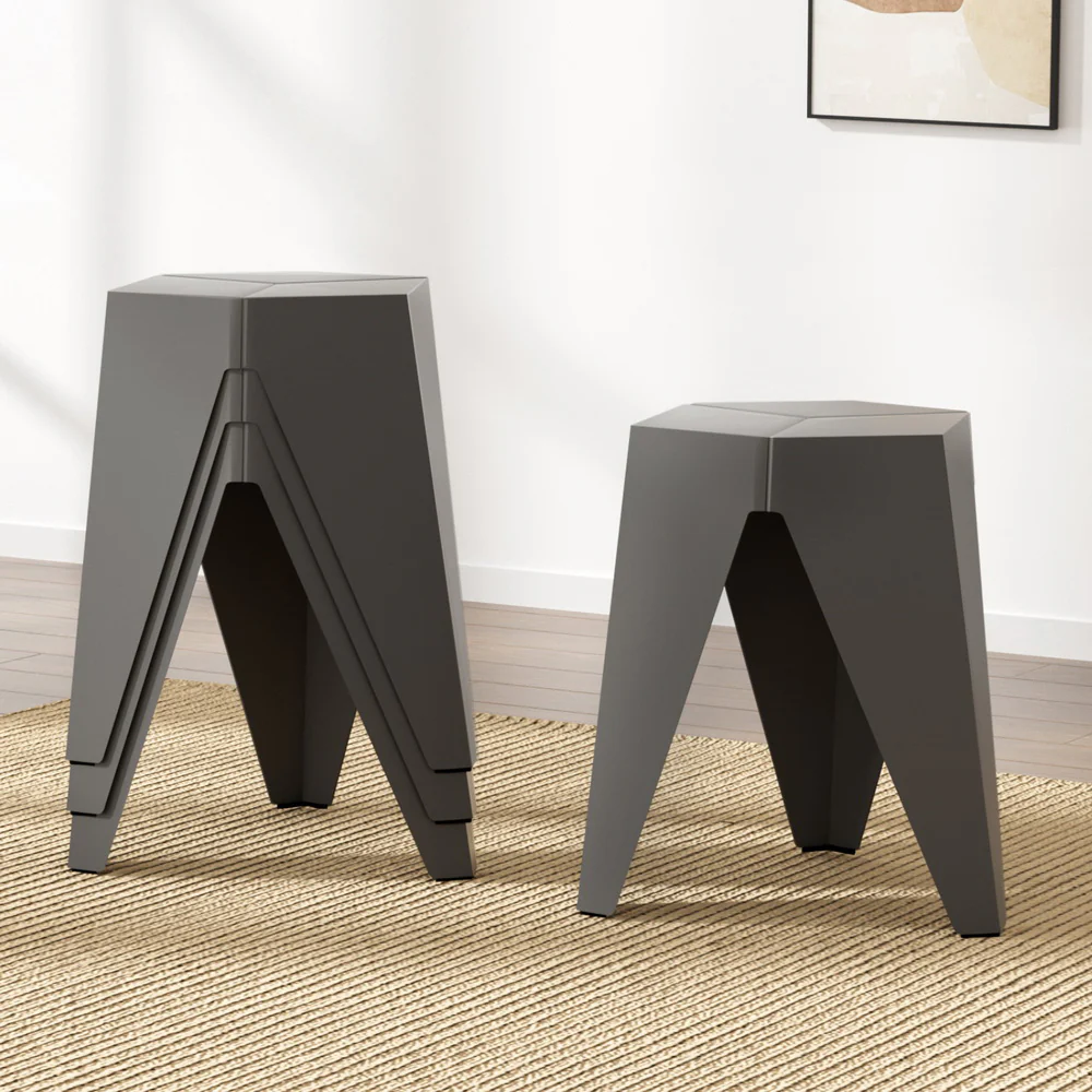 Artiss 4PC Puzzle Stool Bar Stools Stackable Grey - Image 7