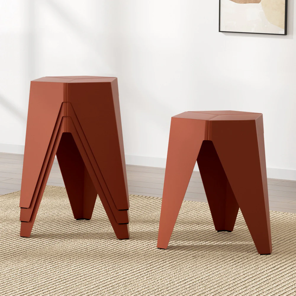 Artiss 4PC Puzzle Stool Bar Stools Stackable Red - Image 7