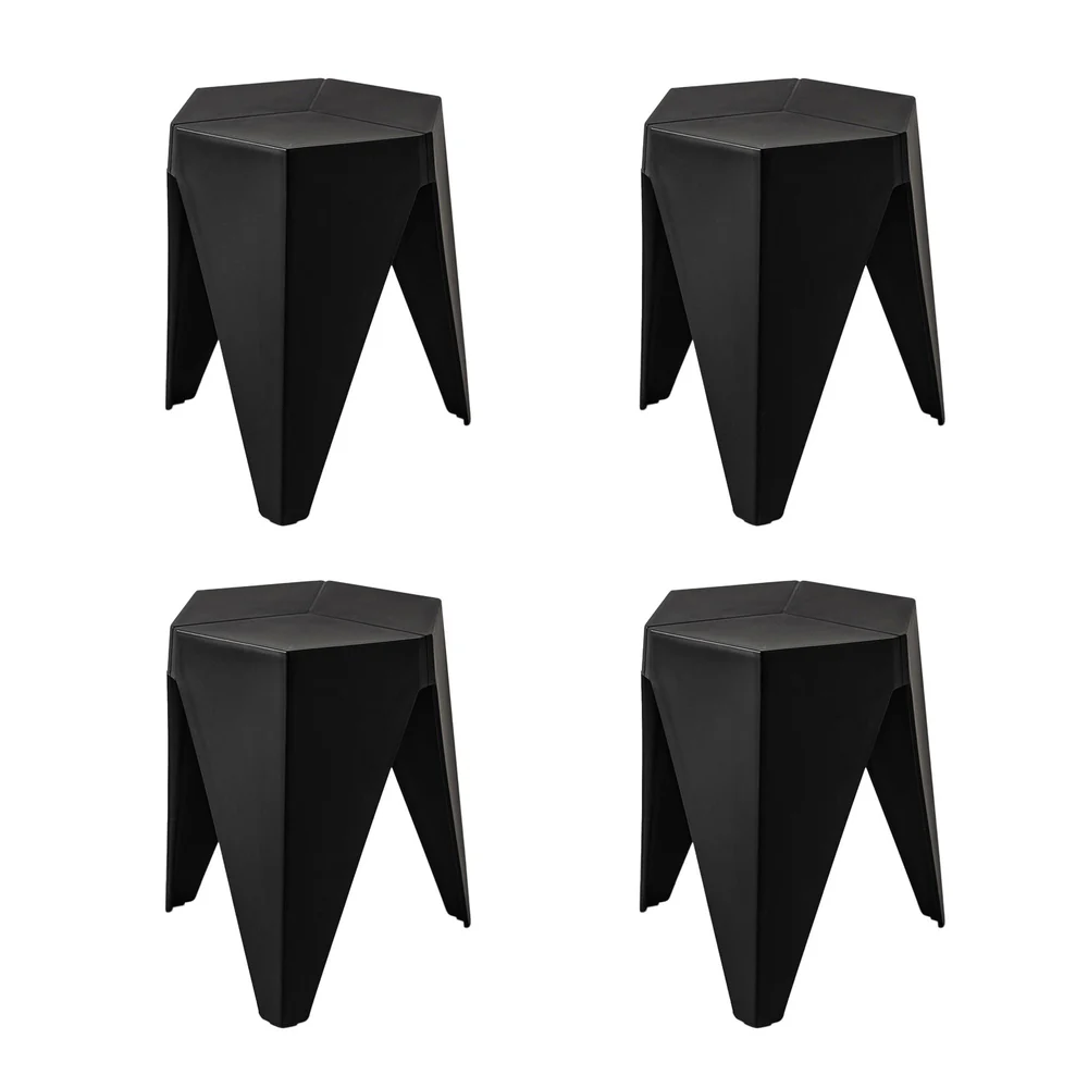 Artiss 4PC Puzzle Stool Plastic Bar Stools Stackable Black - Image 4