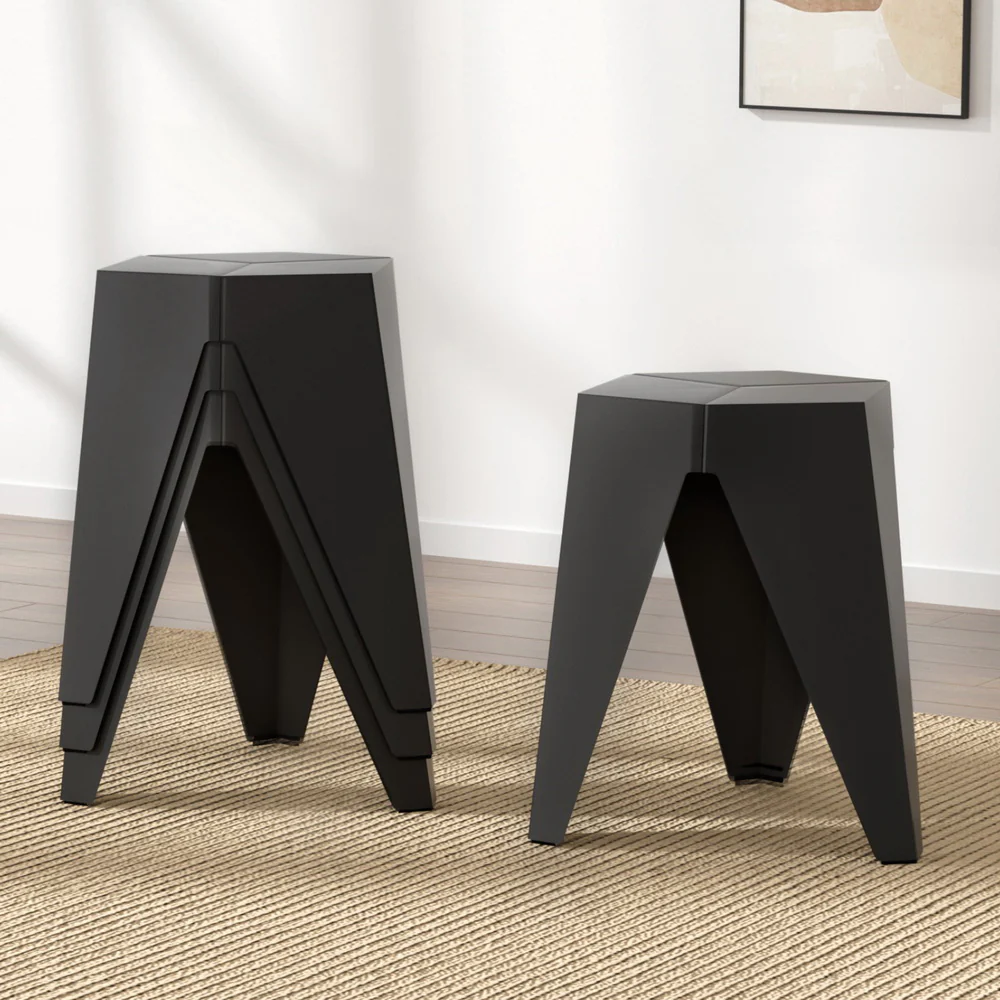 Artiss 4PC Puzzle Stool Plastic Bar Stools Stackable Black - Image 7
