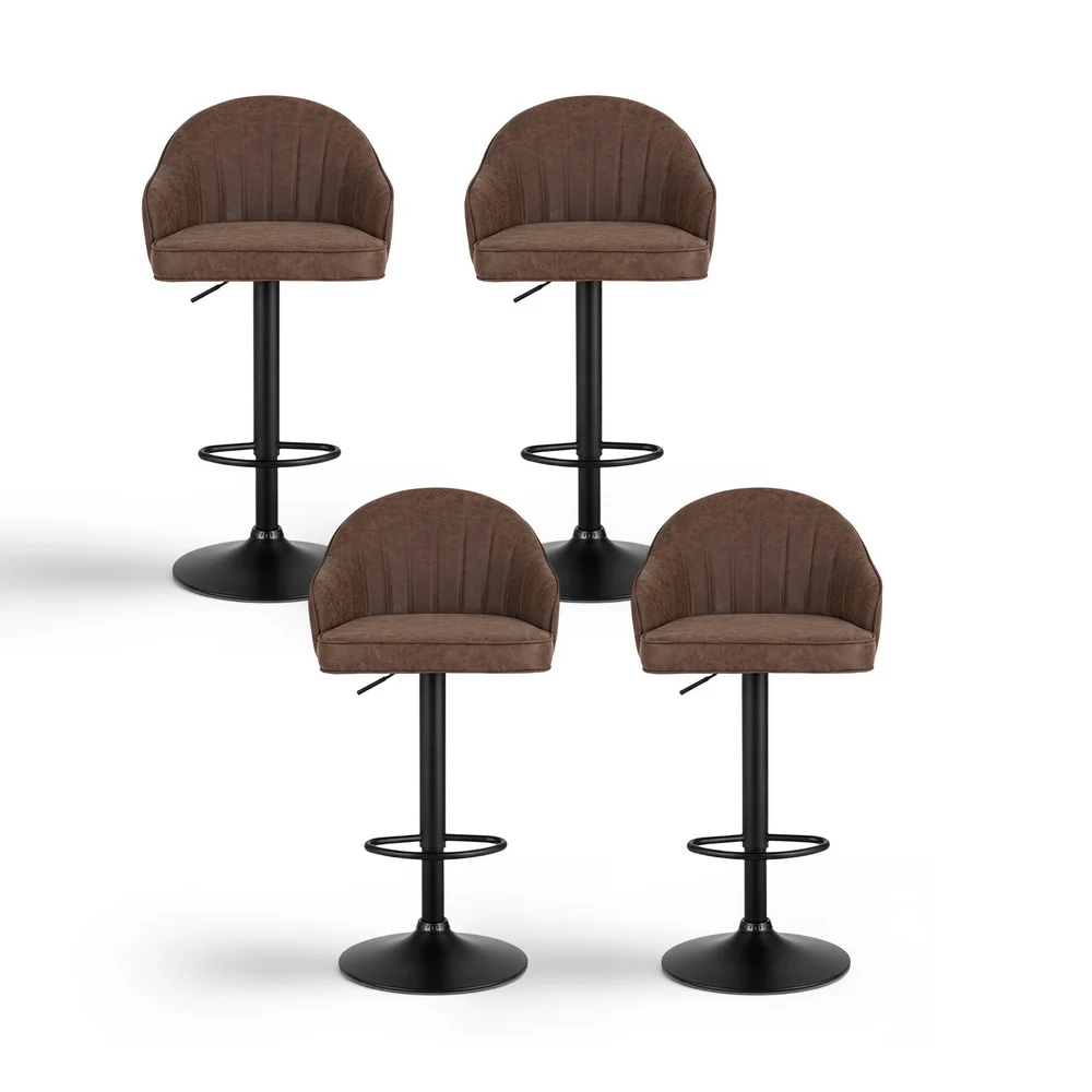 Artiss 4x Bar Stool Counter Gaslift Shell PU Leather (Brown) - Image 3
