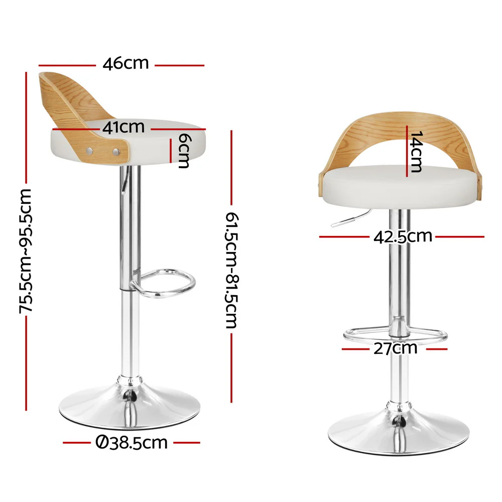 Artiss 4x Bar Stools Adjustable Leather Padded White - Image 3