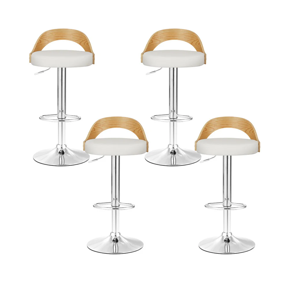 Artiss 4x Bar Stools Adjustable Leather Padded White - Image 4