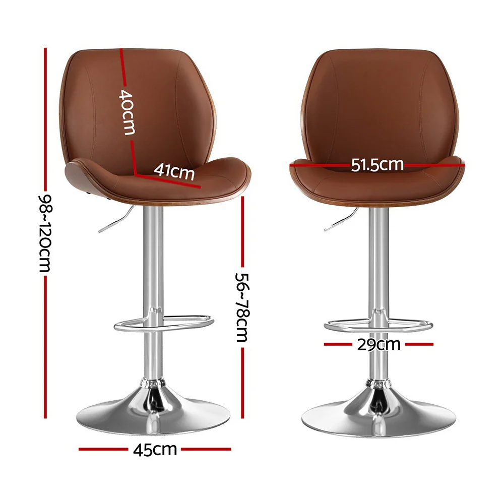 Artiss 4X Bar Stools Bentwood Adjustable Kitchen Counter Chair Leather Brown - Image 2